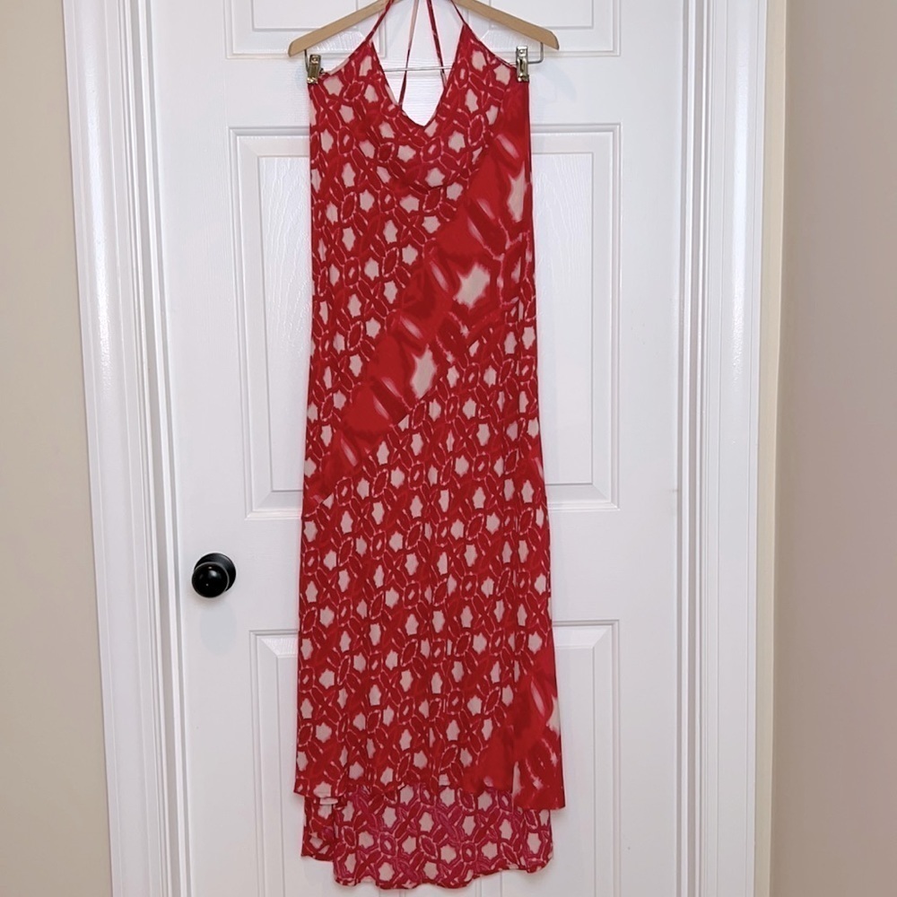 Velvet by Graham and Spencer Boho Maxi Dress Size Large Red and White Pattern